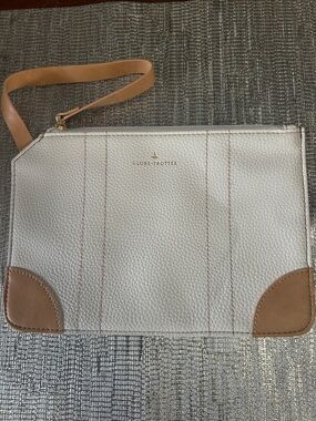 Globe-Trotter White and Tan Leather Wristlet Clutch